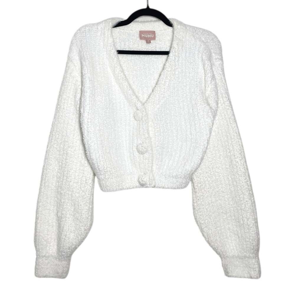 Show Me Your Mumu White Plush Cozy Fuzzy Clemmie Cardigan Sweater - Small